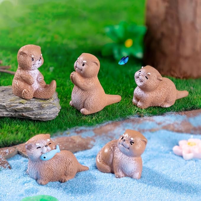 49 Pcs Mini Resin Animals Miniature Otters Figures Resin Otters Cake Toppers for DIY Fairy Garden Moss Landscape Cake Decoration