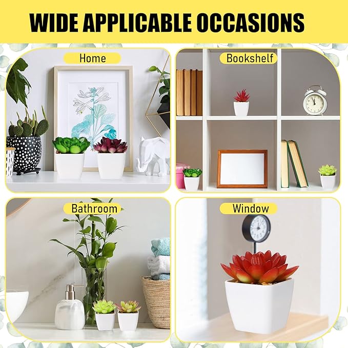 Yunlly 24 Pack Succulents Plants Artificial Mini Fake Succulents in Pots Small Potted Faux Succulent Plants Fake Plants in White Pots for Indoor Home Office Desk Window Bathroom Bedroom Decoration