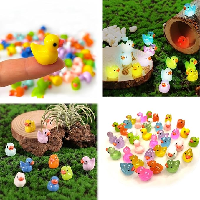 100pcs Mini Luminous Ducks & Resin Ducks for Micro Garden & Dollhouse Decor