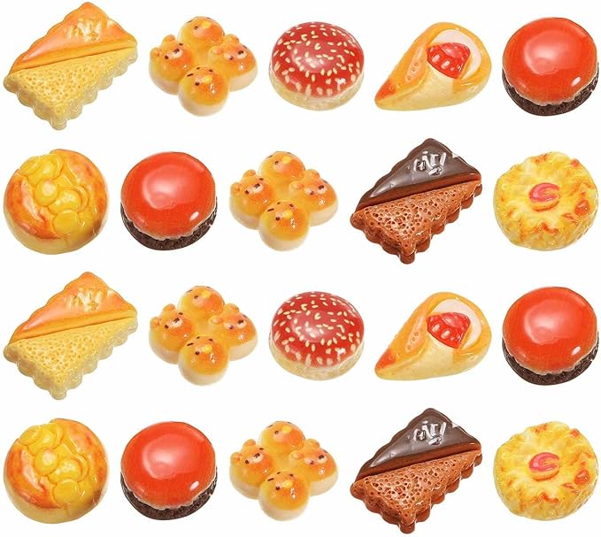Dollhouse Miniature Food, Cute Mixed Biscuit Bread Figures Toys Mini Resin Foods Trinkets for Pretend Play Kitchen Cooking Game & Doll House Decor (Mixing Colors, 20pcs)