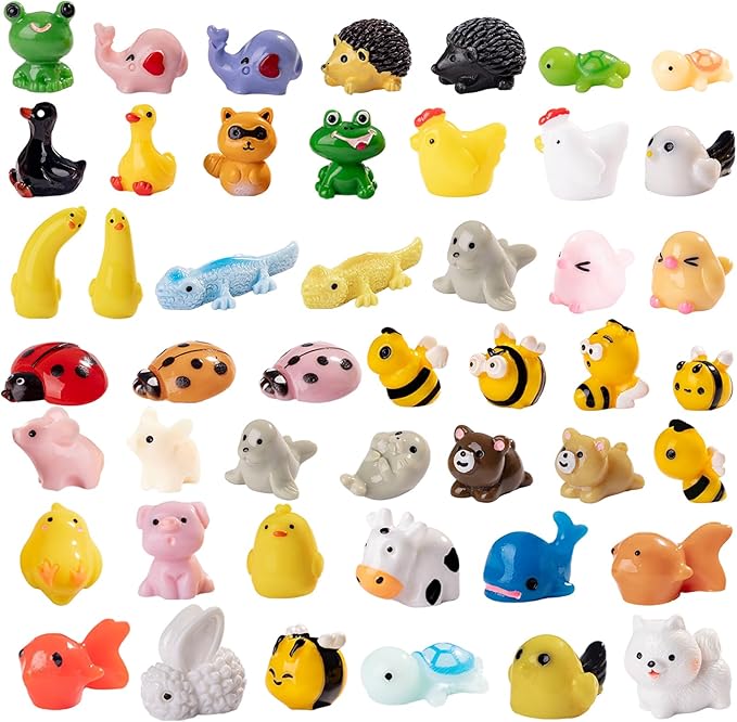 60Pcs Mini Resin Animal 60 Styles Tiny Resin Animals Miniature Little Small Animal Figures Bulk for Fairy Garden Miniature Dollhouse Micro Landscape Aquarium Decorations DIY Crafts