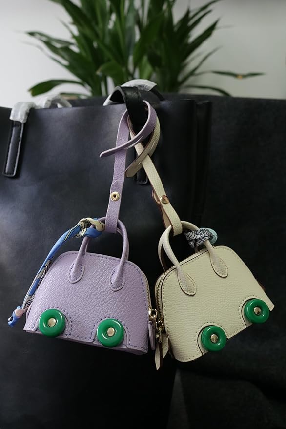 Buyborgood Women's 2 PCS Mini Tote Bag Charms Keychain Pouch Small Coin Purse Wallet, Purple+White