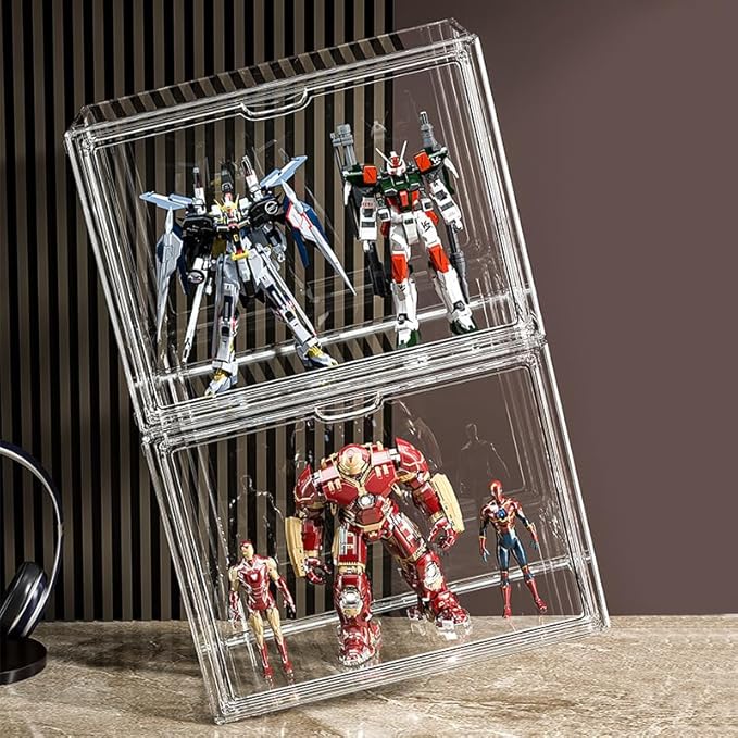 Clear Acrylic Display Case, 4 Tier Acrylic Blind Box for Figures, Dustproof Storage Organizer with Magnetic Door for Action Figures, Stackable Collectibiles Showcase for Doll Toy Car Model