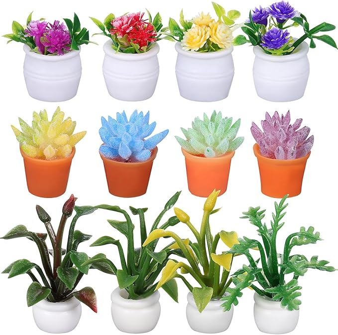 IMIKEYA Miniature Dollhouse Potted Plants: 12pcs Artificial Tiny Flowers & Greenery Ornament Micro Landscape Decor