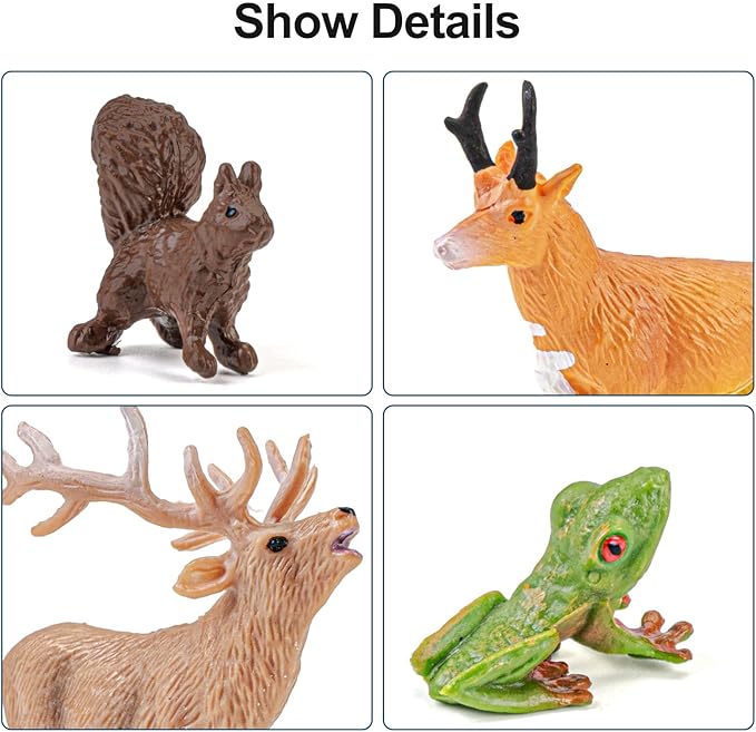 16PCS Mini North American Woodland Animals Figurines Toys, Realistic Jungle Wild Animal Figures with Wolf,Bear,Bison,Reindeer Cake Toppers Birthday Gift Party Favors Toys for Toddler Kids