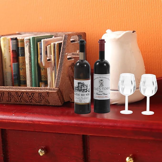 BESPORTBLE 1set Mini Wine Bottles and Glasses Ornaments Box Dollhouse Accessories for Decoration and Photography Realistic Miniature Wine Bottles and Glasses