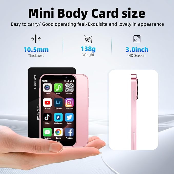 QHO Mini phone Unlocked Mini Smartphone for kids World's Smallest Cell Phone 3.0" HD Touch Screen Quad Core Dual Sim Card Face ID Android Compact Small Mobile Phones for Student Pocket 2GB+16GB (Pink)