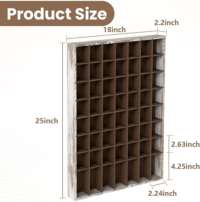 2 Pcs Shot Glass Display Case, 56 Slots Wall-Mounted Wood Shot Glass Holder, 25 x 18'' Rustic Brown Glasses Collection Shelf for Home and Bar Decor
