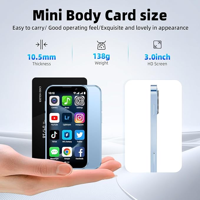 QHO Mini phone Unlocked Mini Smartphone for kids World's Smallest Cell Phone 3.0" HD Touch Screen Quad Core Dual Sim Card Face ID Android Compact Small Mobile Phones for Student Pocket 2GB+16GB (Blue)