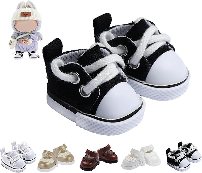 Ciunura Premium Doll Shoes for Lububu, Cute Doll Shoes for 4-7in Dolls, Ideal for Lububu Outfits(Black Canvas)