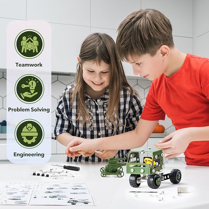 Military Truck STEM Building Toy Set for Boys Age 8-12 - 129pcs Metal Army Toys Model Car Kits Set - 8-10 Stem Projects Vehicles,Engineering STEM Kits or Kids 6-8 for Kids