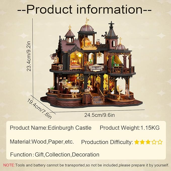 CUTEROOM DIY Miniature House Kit, Wooden Dollhouse Kit with LED Magic Tiny House Kits for Adult Best Birthday (Edinburgh Castle)