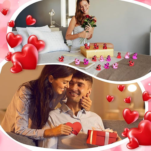 100 Pcs Shiny Valentines Day Mini Duck Figures Colorful Valentines Day Duck Decor Micro Landscape Aquarium Garden Hide and Seek Decoration Charm for Party Gift(Red, Fuchsia and Pink)