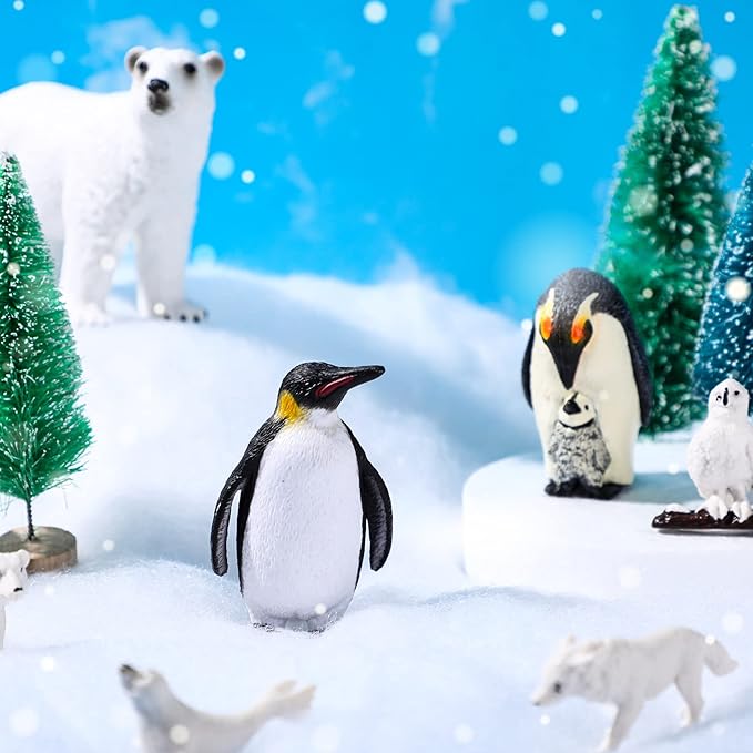19 Pcs Arctic Animals Figurines Set, Arctic Animals Habitat Diorama, Polar Animal Figurine Polar Bear Penguin Figurines Toys Model Pine Trees Artic Diorama Supplies for DIY Crafts Gifts School Project