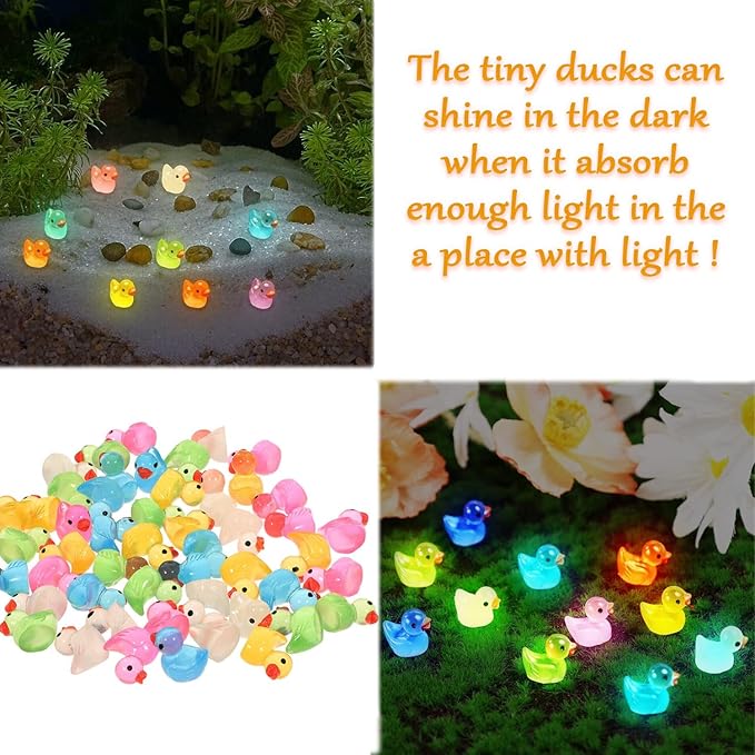 220 Pcs Mini Resin Ducks Luminous Tiny Ducks Miniature Duck Glow in The Dark for DIY Garden Dollhouse Duck Accessories Micro Landscape Aquarium Party Decor