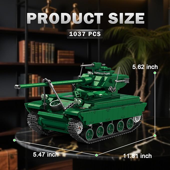 Reobrix AMX-13 Light Tank Building Set, 1:28 Scale Military French Tank Model Toy Set for Military Fans, 1037 PCS Collectible Building Block Kit, Ideal Gift for Adults Boys Age 14+