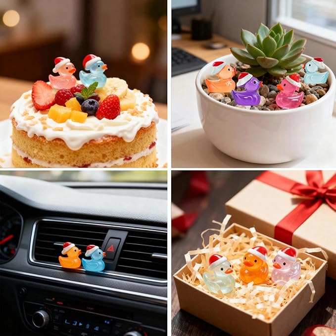 160Pcs Christmas Mini Resin Ducks Luminous Miniature Xmas Hat Animals Glow in The Dark Bulk for Micro Fairy Garden Dollhouse Decor Small Party DIY Slime Kit Prank Game Tiny Figure