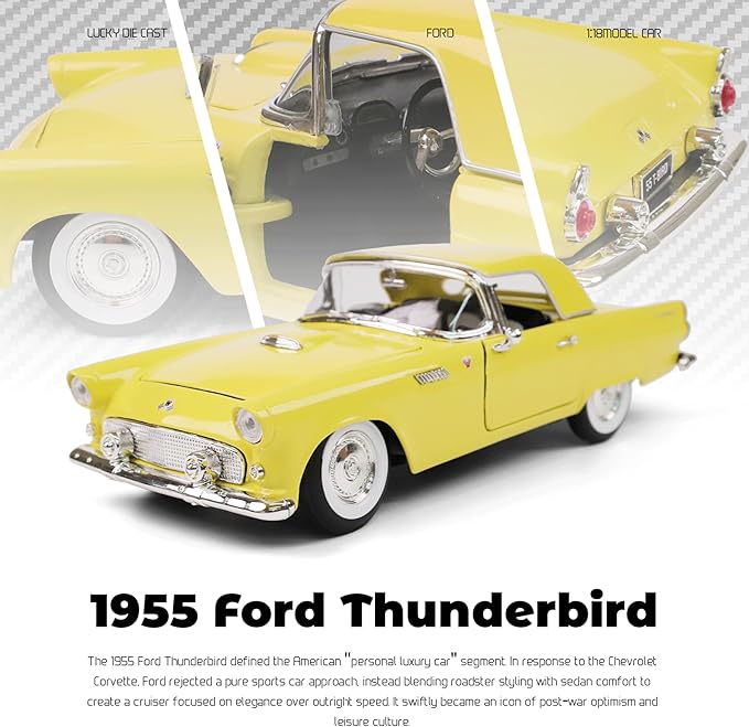1955 Ford Thunderbird 1/18 Scale Die-Cast Metal Model Premium Classic Vintage Alloy Collection Cars with Display Case, for Kids Men and Teens Dad 14+ Year