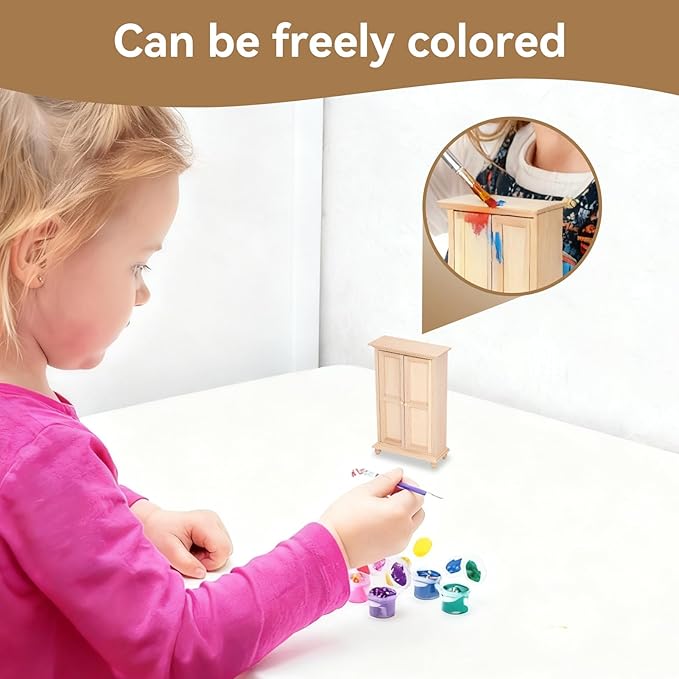 1:12 Dollhouse Wardrobe, Wooden Miniature Double Door Closet Furniture Accessory for Bedroom Living Room