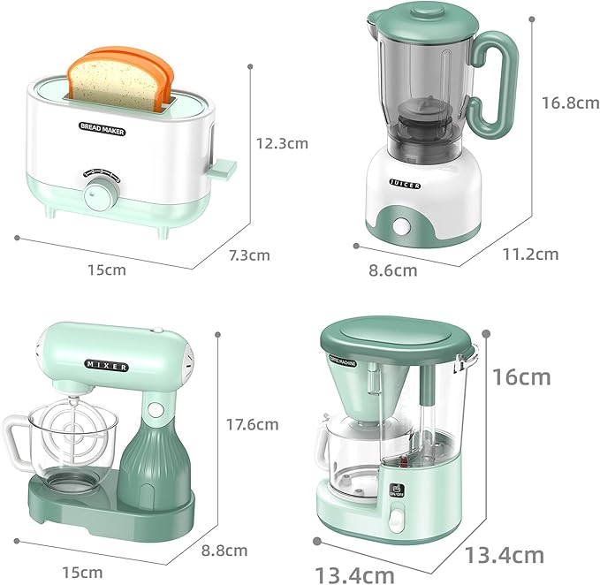 Kids Pretend Play Kitchen Appliance Toy Set with Coffee Maker, Toaster, Blender, Mixer, Kitchen Toys with Light & Sound, Play Kitchen Sets for Girls Boys Age 3 4 5 6