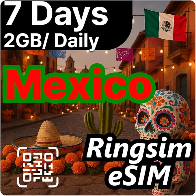 [eSIM] Mexico eSIM | 7DAYS 2GB/Daily | 5G, 4G/LTE, Tethering, Hotspot | eSIM with Instant Activation in 10 Minutes | Cancun, Mexico City, Los Cabos | Travel eSIM by Ringsim