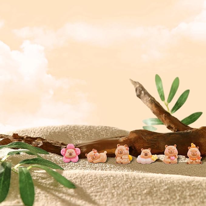 100 Pieces Tiny Flower Capybara for Dollhouse Miniatures Resin Animals for Crafts Mini Capybara for Fairy Garden Micro Landscaping Decoration