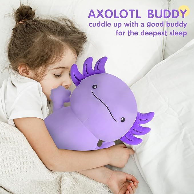 36 inch Cute Giant Purple Axolotl Plush Soft Body Pillow, Large Squishy Plushies Axolotl Stuffed Animals Toy, Gifts for Kids Boys Girls Birthday, Halloween, Christmas