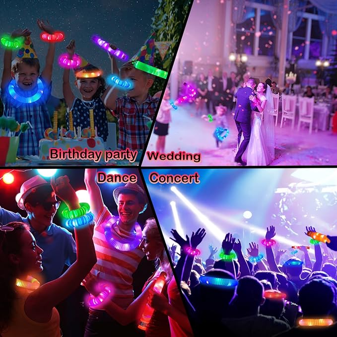 24 PCS Light Up Party Favors Supplies for Kids 4-8-12,Bulk Glow Sticks Bracelet Necklace Accessories for Toddlers,Birthday Treat Return Gifts,Valentines Mardi Gras Goodie Bag Stuffers for Boys Girls