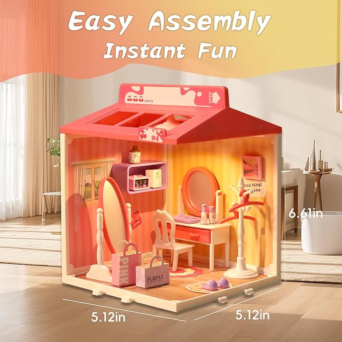 DIY Miniature House Play Kit, Home Play Toys for Boys and Girls, Children Aged 345678 in Home Scenes, immersive Experience of Life Scenes (Glamour Dreams Vanity)