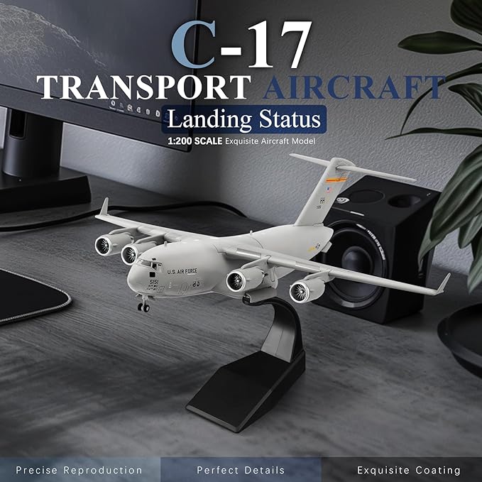 HANGHANG 1/200 Scale US Air Force C-17 Global Overlord Strategic Transport Aircraft Alloy Aircraft Attack Plane Metal Fighter Military Model Fairchild Republic Diecast Plane Model for Collection