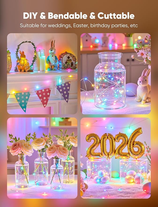 Minetom 12 Pack Pastel Christmas Lights, Easter Decor 7ft 20 LED Fairy Lights Battery Operated String Lights, Easter Decorations for Home, 8 Modes Timer Waterproof Silver Wire Twinkle Lights