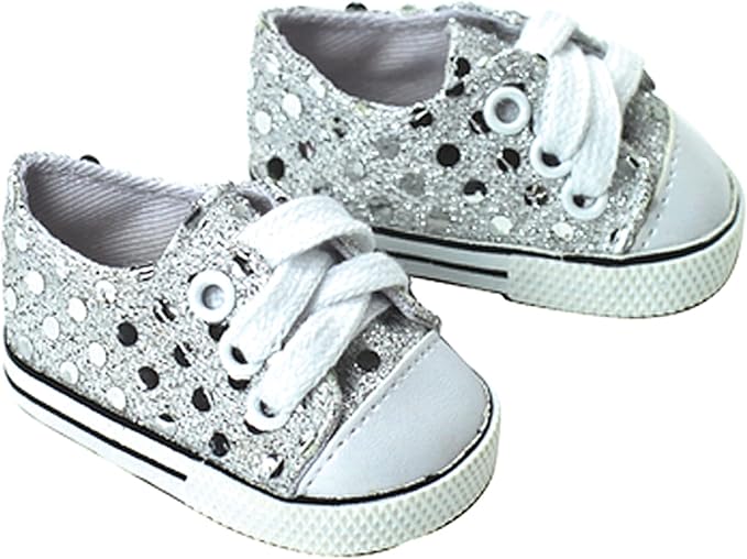 Sophia's s Doll Sequin Tennis Sneaker with Laces and Imitation Leather Toe Cap Shoes for 18" Dolls, Silver