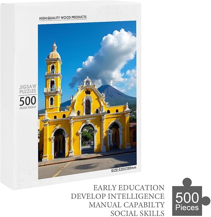 Jigsaw Puzzles for Adults 500 Piece - Famous Arch and Volcano View Antigua Guatemala Holiday Wooden Puzzle,Unique Gifts for Wall Art，Family Puzzles，Challenge Puzzles Puzzle Games