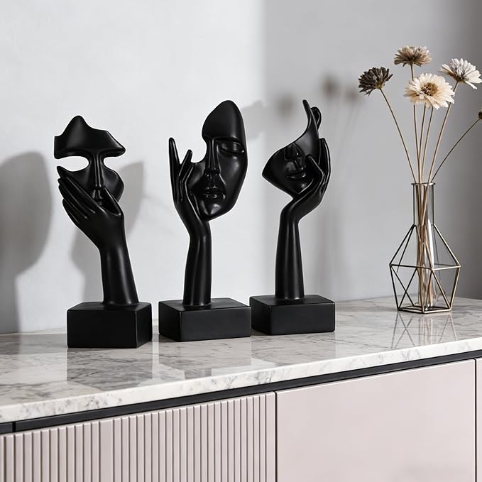 oliruim 3 Pcs Thinker Large Statue Set - Black Art Abstract Home Accent Figurines for Living Room, Bedroom, Shelves, Office Desktop, Coffee Table Decor, Gift for Women (3 Pcs Black, 9")