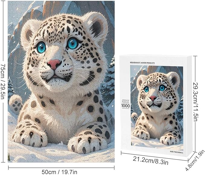 Jigsaw Puzzles for Adults 1000 Piece - Cute Snow Leopard Wooden Puzzle,Puzzle Games,Stress Relief Games,Funny Puzzles，Unique Gifts for Wall Art，Family Puzzles，Educational Games