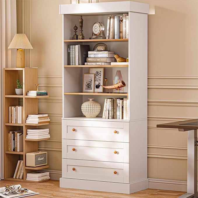 71" Tall Farmhouse Kitchen Pantry, Large Storage Cabinet with Adjustable Shelves and 3 Drawers, White Versatile Hutch for Dining Room and Living Room, 3 Pcs