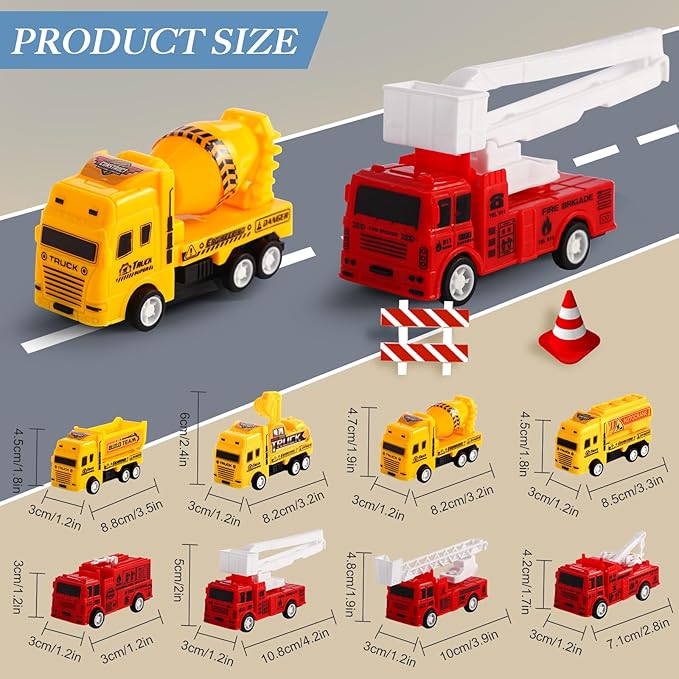 8 Pack Pull Back Cars Vehicle Toys Set, Fire Truck Construction Truck Model for Kids Boys Girls Toddler, Mini Pull Back Vehicles Party Favors Birthday Gift Classroom Prize Pinata Fillers