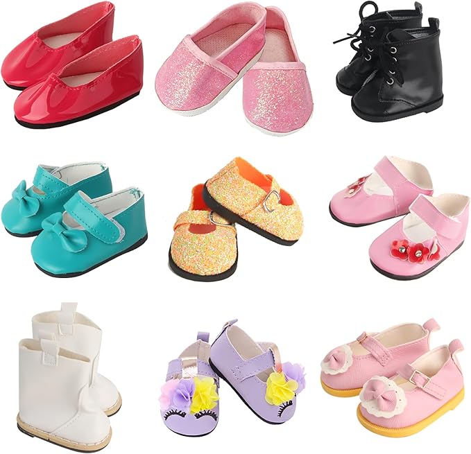 MSYO 18 Inch Doll Shoes 6 Pairs-Assorted Fashion Doll Accessories with Boots & Unique Design, Durable Kids Shoe Set for 18 Dolls, Gift for Girls Ages 3+
