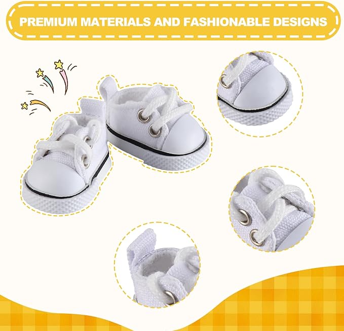 Cute Doll Shoes for Lububu, Premium Doll Shoes for 4-7in Dolls, Compatible with Lububu Doll Clothing & Outfits(White Canvas)