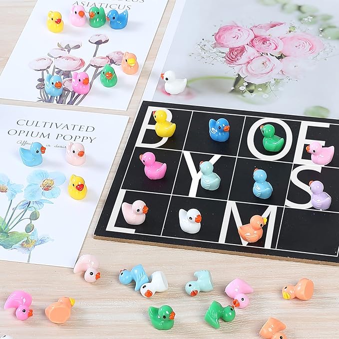 220 Pcs Mini Resin Duck Tiny Ducks Birthday Party Miniature Figure Landscape Aquarium DIY Decoration Bonsai Interior Christmas Fairy Garden Hide and Seek Prank (11 Colors)