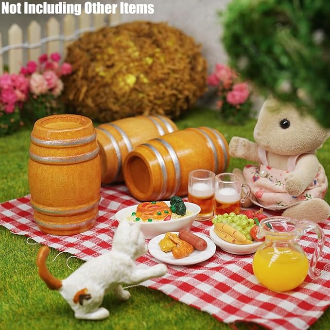 Odoria Dollhouse Beer Barrel Miniature: 1/12 Scale Aging Wine Whiskey Barrels for Rustic Garden Farmhouse Vintage Restaurant Bar - Mini Drinking Liquor Alcohol Props DIY Craft 3Pcs