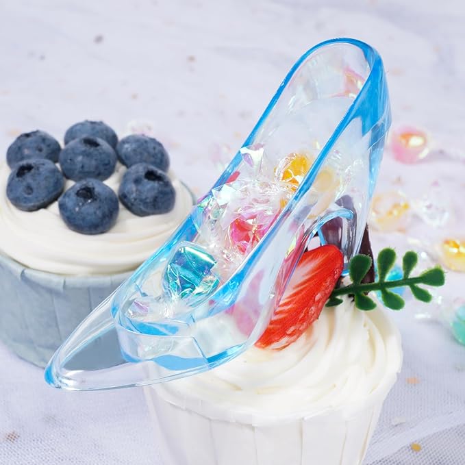 YAXINRUI Plastic Mini Cinderella Princess Slippers Blue Glass Heels Party Decorations for Weddings, Birthday Party Favors 3.5 inches