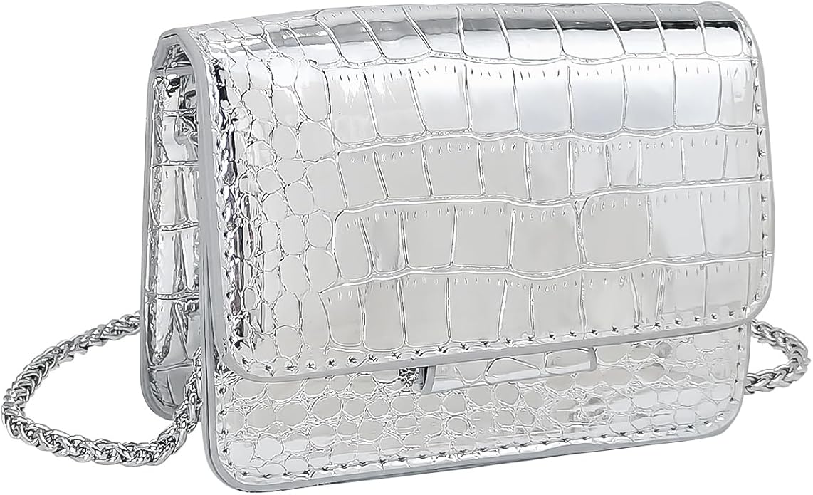 NovaKnot Metallic Mini Crossbody Purse, Evening Clutch Bag with Removable Chain Strap, Small Purse for Women, Not for Phones