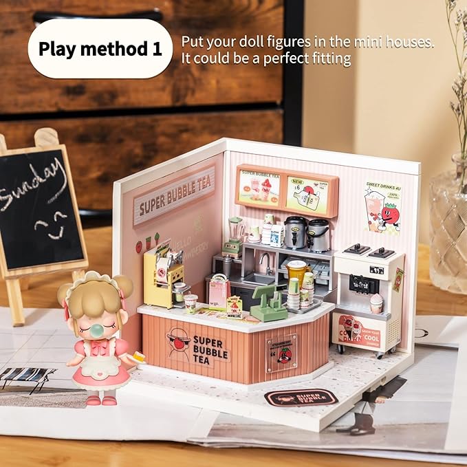Rolife Plastic House Building Set Toy DIY Miniature Dollhouse Playset with LED for Mini Figures Construction Toys Diorama Kit Gifts for Adults