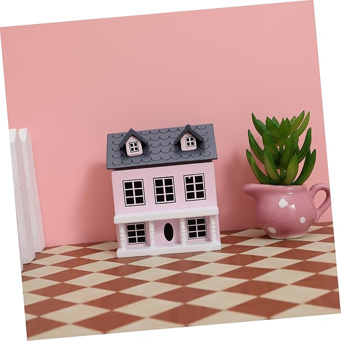 Beaupretty Scale Pink Dollhouse Accessory Wooden Scene Layout Adornment for Tabletop Decoration Cute Micro Landscape Decor Gift
