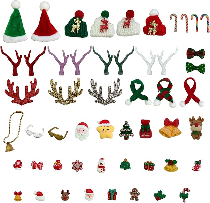 ZJXRMY Rubber Duck Accessories 49PCS - Christmas Decorations for Rubber Duck - Cute Xmas Accessories Santa Claus Hats Gloves Snowflakes Antlers Candy Cane Socks Bells for DIY