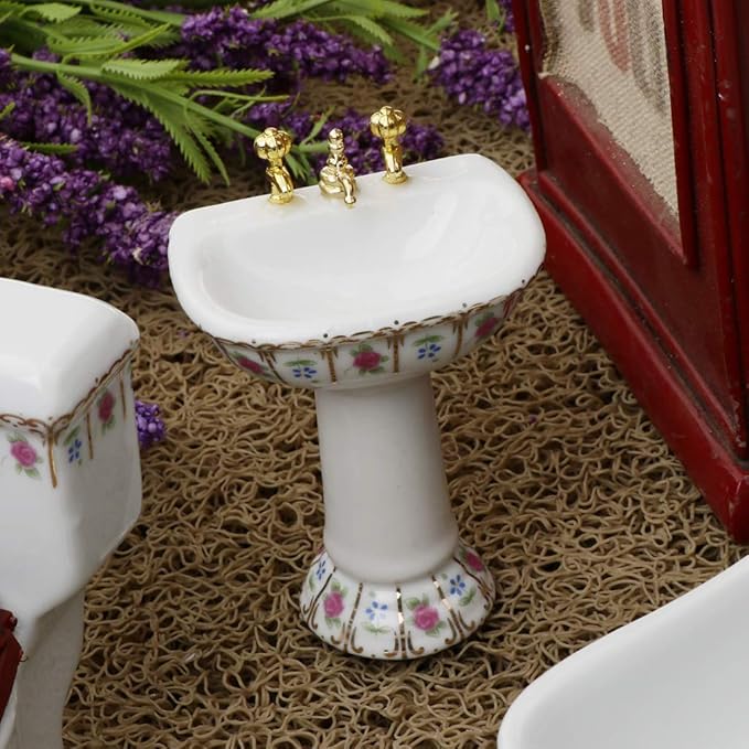 DYNWAVE Bathroom Decor WC Bathtub Set Dollhouse Miniature 1:12# 2，