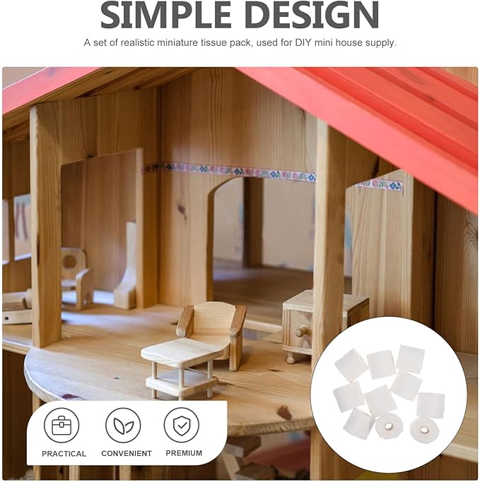 UPKOCH 10pcs Mini Dollhouse Toilet Tissue Rolls, 1:12 Detachable Simulation Paper Model, Cute Bathroom Doll House Napkins, Collectible Miniature Accessories for Kitchen, Home, Gift