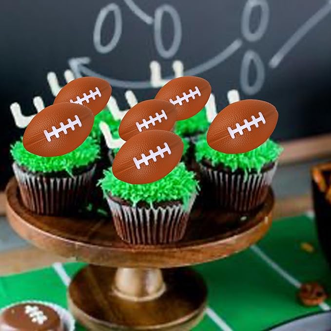 Rsstarxi 12 Pack 3D Football Cupcake Toppers Rugby Ball Footbal Cake Toppers Decorations for Sports Football Theme Baby Shower Kids Birthday Party Cake Decorations