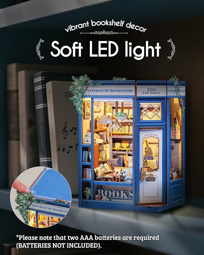 Cutefun Book Nook Kit - DIY Miniature Dollhouse Kit for Adults and Teens, Mini House Building Kit Library with LED Bookshelf Insert Decor Creative Gifts (Literature Bookstore)